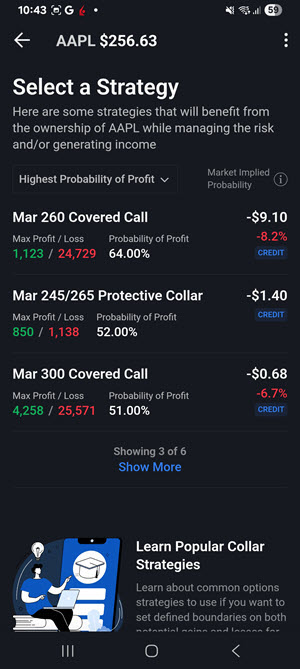 The protect a position select a strategy on the android phone. 